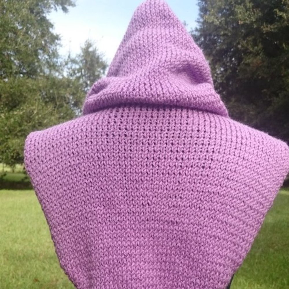 Hand Crafted Knit Balaclava Hood Hoodie Purple Scarf Hand Made Cowl Essential - Picture 3 of 5